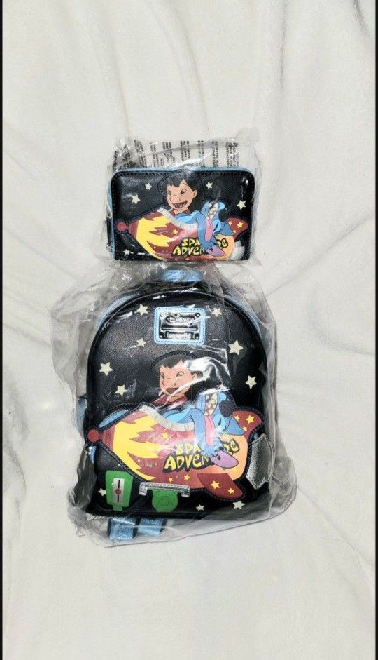LOUNGEFLY DISNEY LILO AND STITCH BACKPACK AND WALLET NEW WITH TAGS 