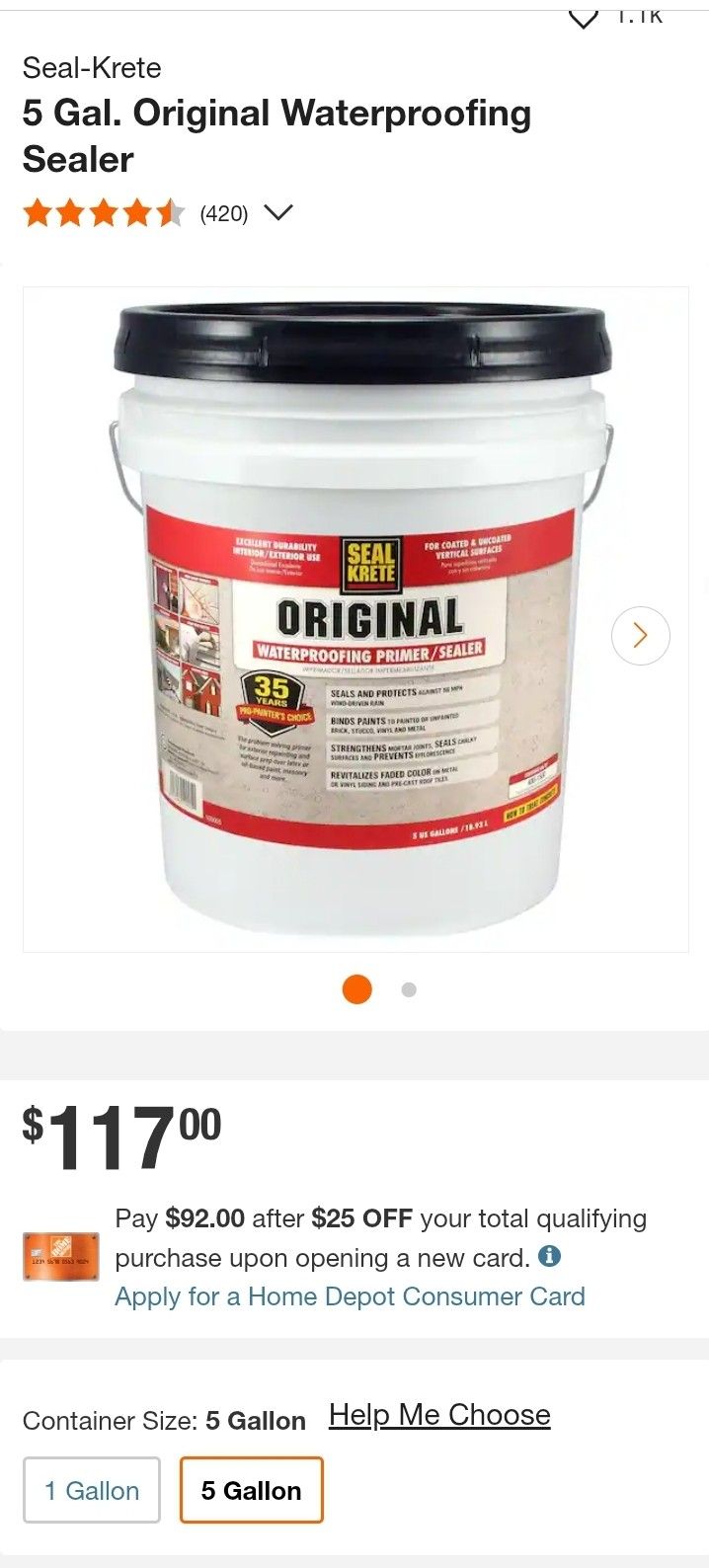 Seal-Krete
5 Gal. Original Waterproofing Sealer