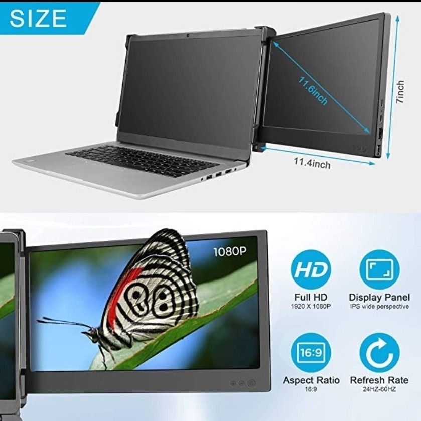 Portable Monitor Laptop Screen Extender 11.6'' Display FHD IPS USB-A