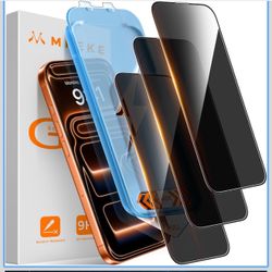 Mkeke for iPhone 17 Pro Privacy Screen Protector 3 Pack, [9H+ Tempered Glass] [16 FT Military-Grade Drop Protection] Shockproof Full Edge Coverage 6.3