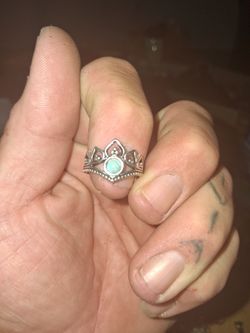Silver princess crown torquiose ring