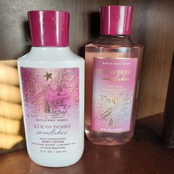 NEW Bath & Body Works Strawberry Snowflakes Body Lotion And Body Wash 