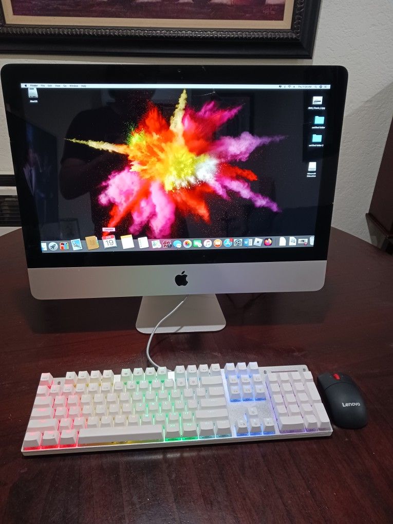 Mac OS HighSierra desktop Computer. screen is hit, you can see a line on the right side on pictures, but it doesn't affect the image...image looks w