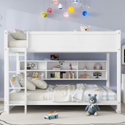 Nyla Queen Over Queen Wood Bunk Bed with Built-in Storage Cabinets