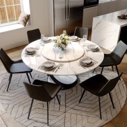 51” / 59” Round Glossy Sintered Stone Dining Table With Lazy Susan, $1099 / $1199