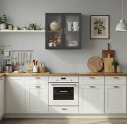 Gray Glass-Door Wall Cabinet – Fluted Glass, Wall Mounted