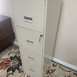 Locking 4 drawer beige File Cabinet 52” H x 15” W 🚚 extra