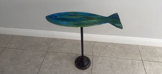 Hand painted coastal fish accent table/plant stand