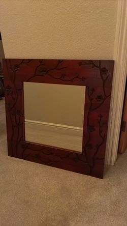 Square Wall Mirror with Carved Wood Frame