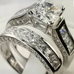 ❤Womens Wedding Engagement Ring Set Princess White Cz 925 Sterling Silver Sz 5-10❤