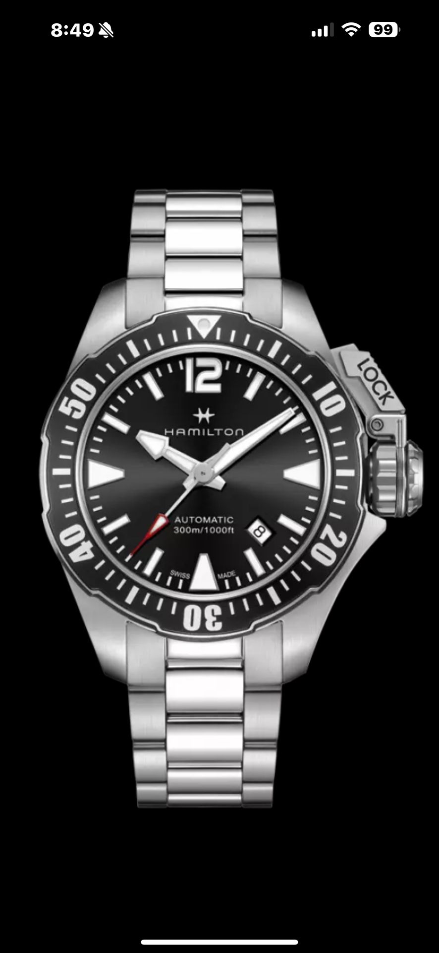 Hamilton Khaki Navy Frogman Auto Stainless Steel Black Dial Men Watch H(contact info removed)5