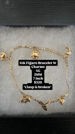 14k Figaro Bracelet W Charms