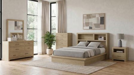 5-piece Queen Bedroom Set Light Oak mattress not included