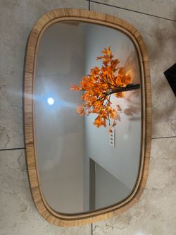 BRAND NEW 22” x 34” Boho Wood-Wrapped Rectangle Wall Mirror (Sagebrook Home)