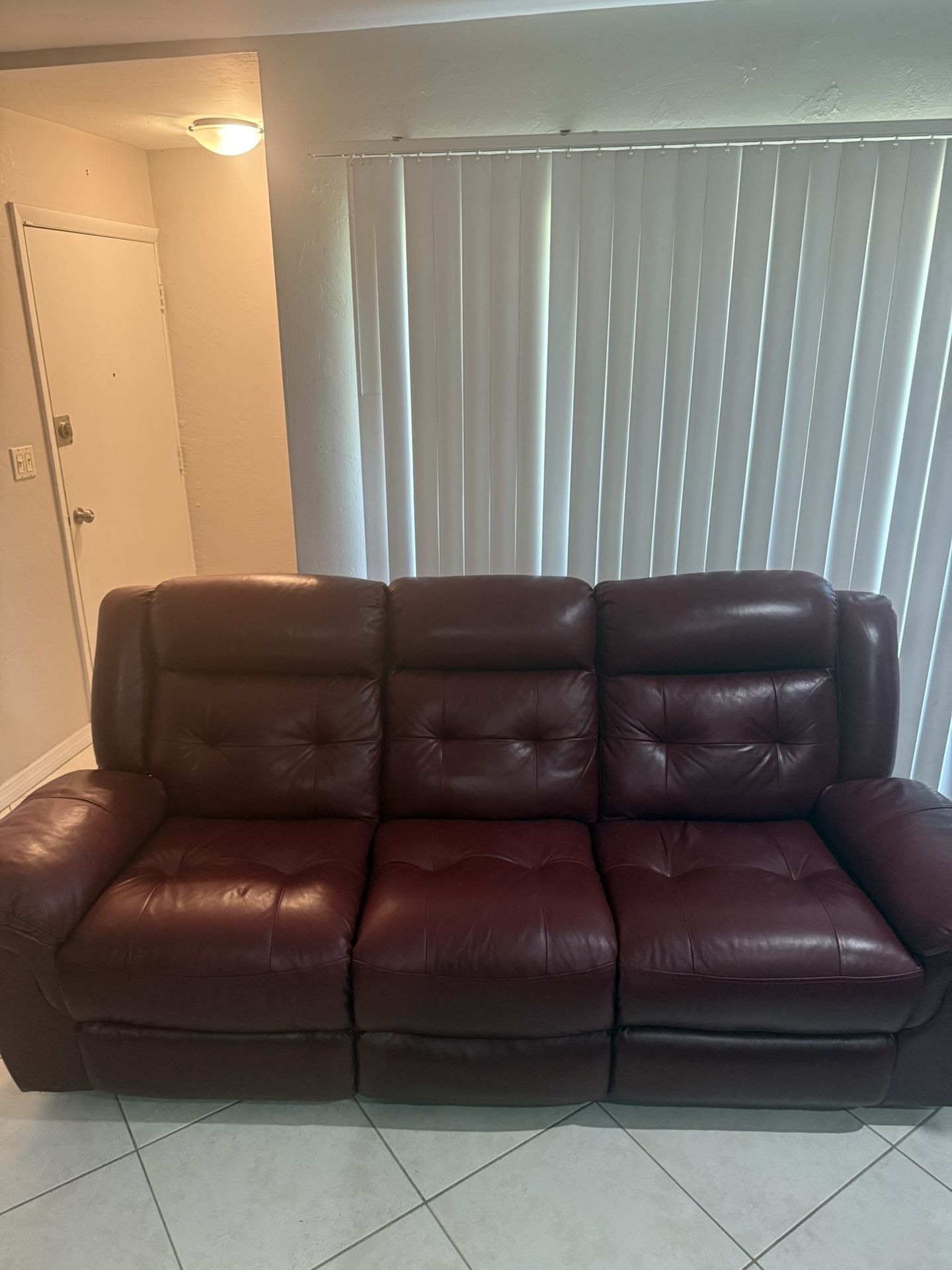 3 Piece Leather Couch Power Reclining  And Charging Port from Rooms To Go  (Red/Burgundy) 