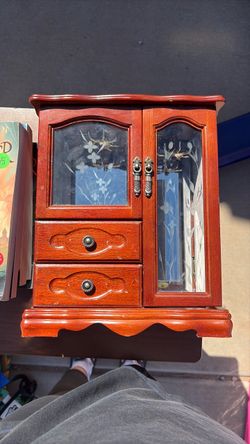 Wooden Jewelry Armoire with Glass Doors