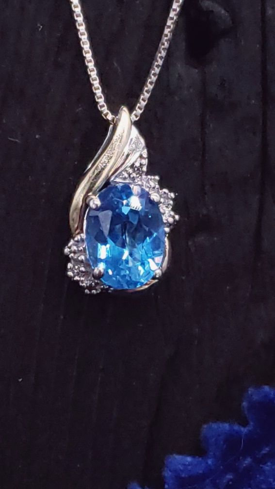 Sterling 10K Diamond Blue Topaz Necklace