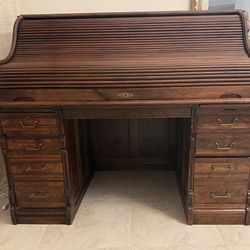 Victorian Antique Roll Top Desk With S Curve Plus Chair