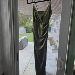 Formal Mid Length Olive Green Velvet Dress