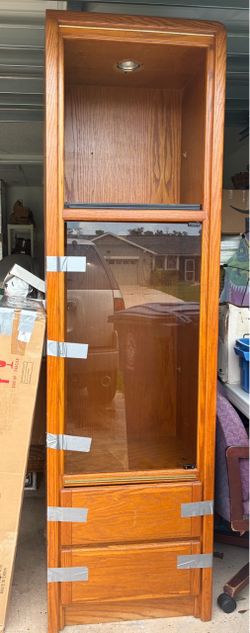 Oak Wood Display Cabinet with Glass Door