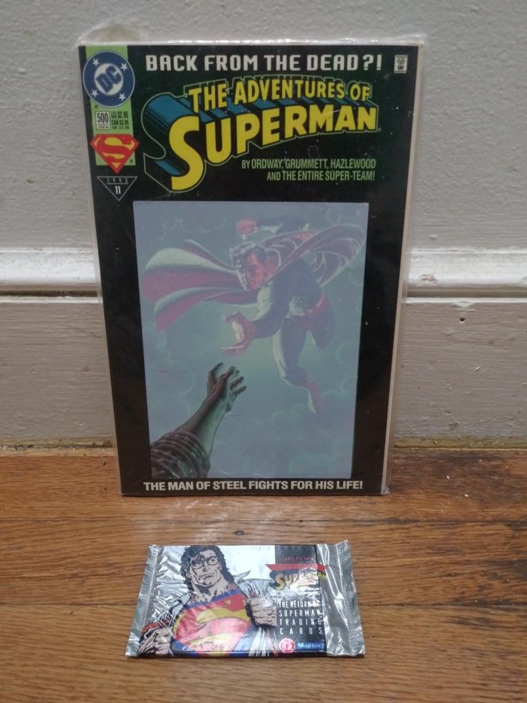 Superman Memorabilia Collectibles 1993 Sealed Superman Cards And Superman Comic Back From The Dead.
