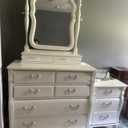 Solid Wood White Dresser One Night Stand And Desk
