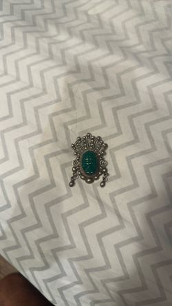 Sterling Mexico Brooch With Stone Carving