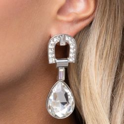 $5.50 Paparazzi Earrings In ARCHING Order - White Joyeria 