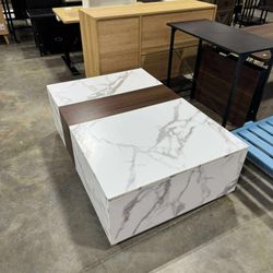 Homary Vewal 47.2" Marble & Walnut Veneer Block Coffee Table