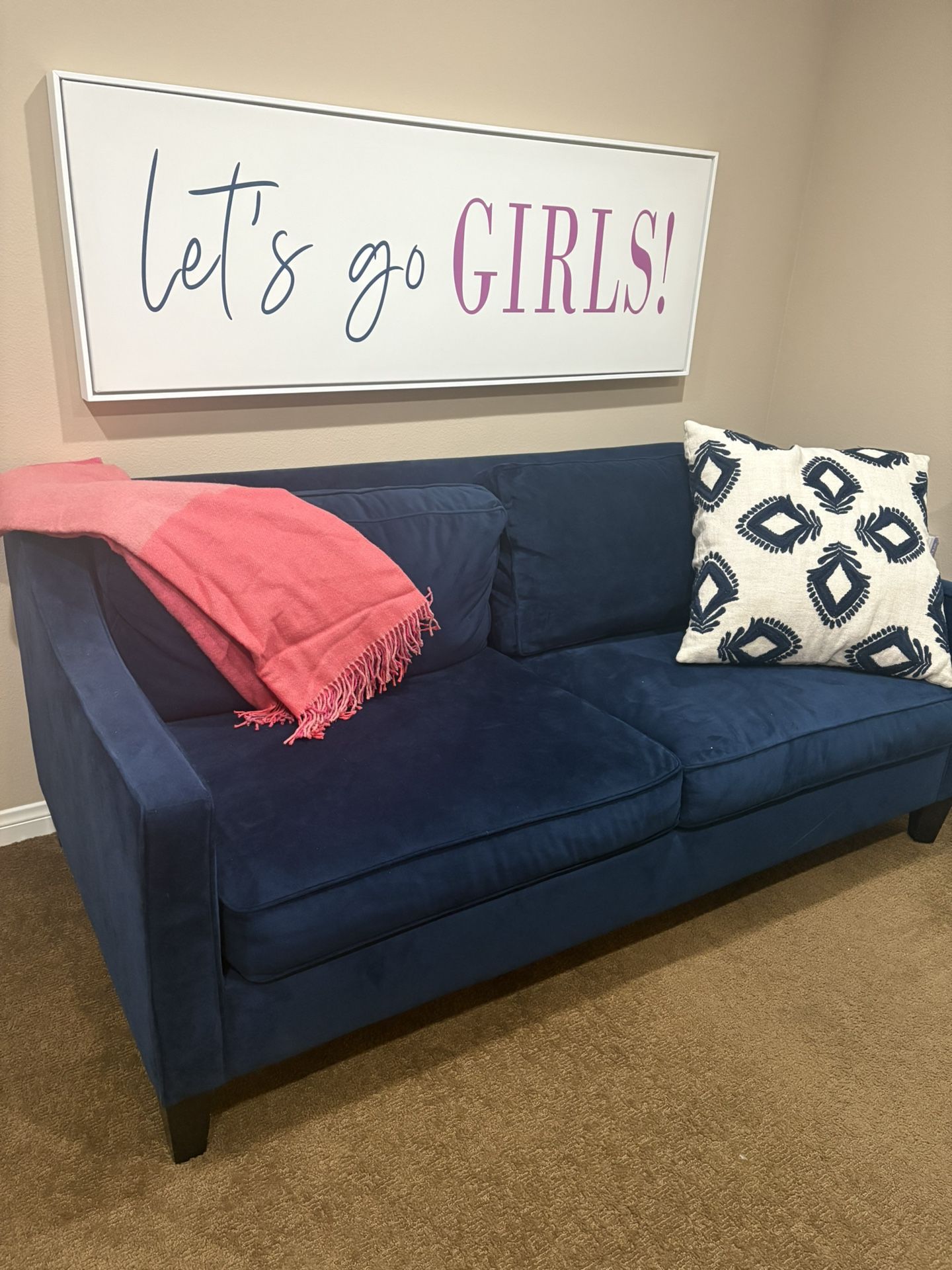 WEST ELM Blue Velvet Couch