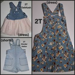 2T GIRL DRESS & SHORTS OVERALLS (OVEROLES CORTO Y VESTIDO PARA NIÑA TALLA 2 AÑOS)