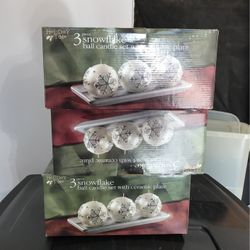 3 Boxes Brand New Snowflake Candle And Plate