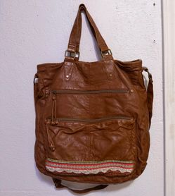 Noonday Collection Leather Shoulder Bag Boho Tote Hobo Bag Brown Large