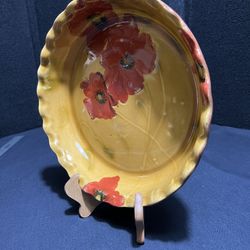 Ambiance Fleur Rouge Round Ruffled 10" Baking Dish Pie or Quiche