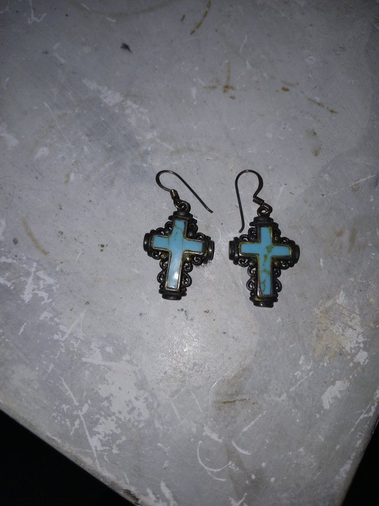 Turquoise Cross Earrings 
