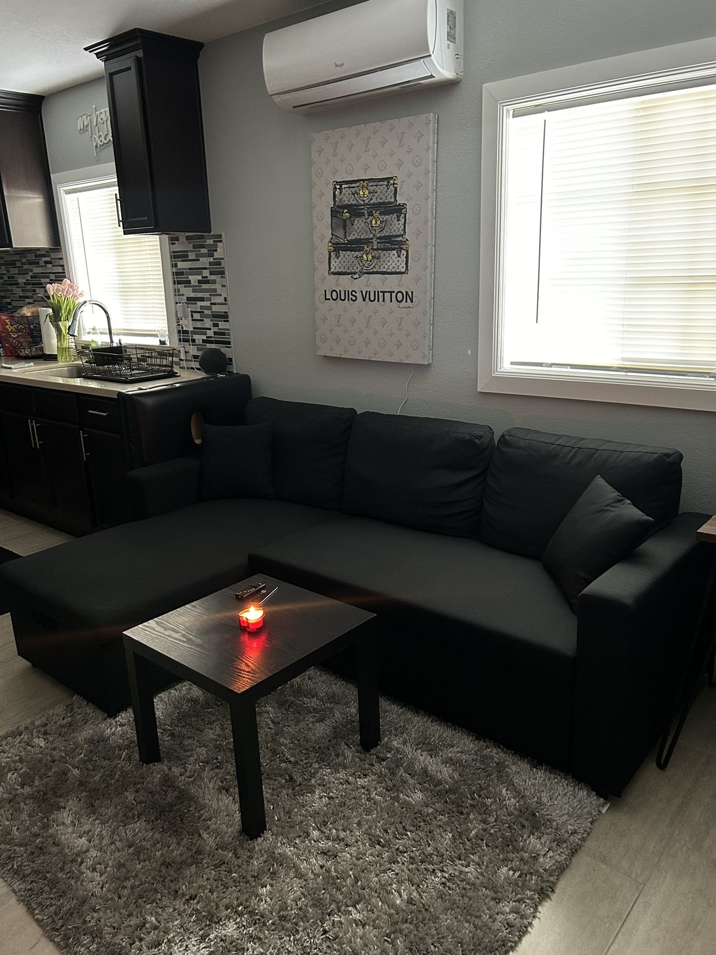 Small Sectional Black Couch 