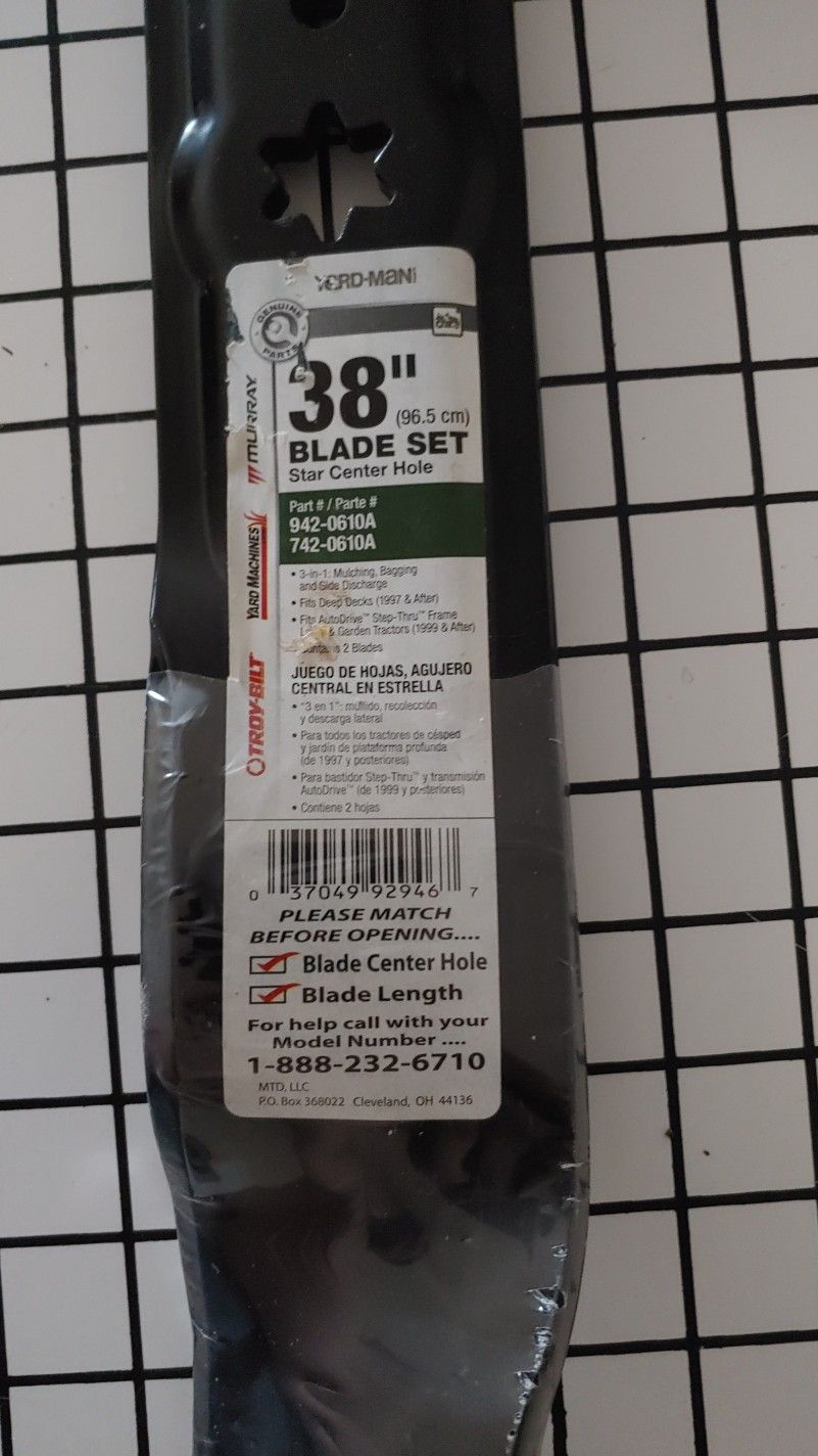 38" Lawn Mower Blade Set - New -