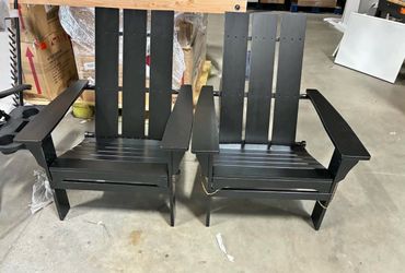 Newly Assembled Set of 2 Outdoor Adirondack Chairs Cup Holder HDPE Plastic Patio Chairs