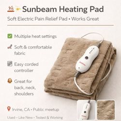 ♨️✨ Sunbeam Heating Pad ♨️✨ Soft Electric Pain Relief Pad – Works Great!