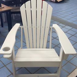 MO #071702 Adirondack Recycled Plastic Chair W/ Cup Holder Outdoor Patio Furniture Weather Resistant White