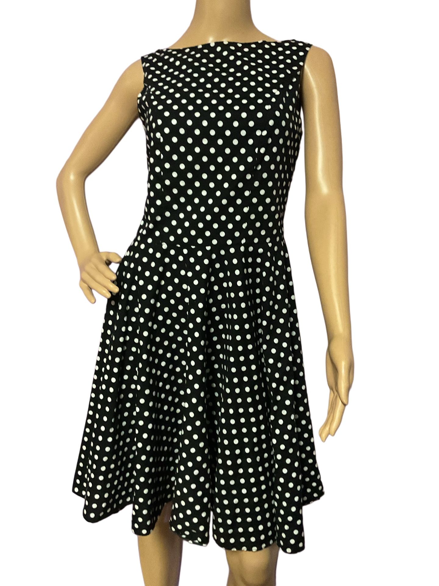 Women’s 1950’s Style Polka Dot Dress Size Med Knee Length Handmade Side Zipper
