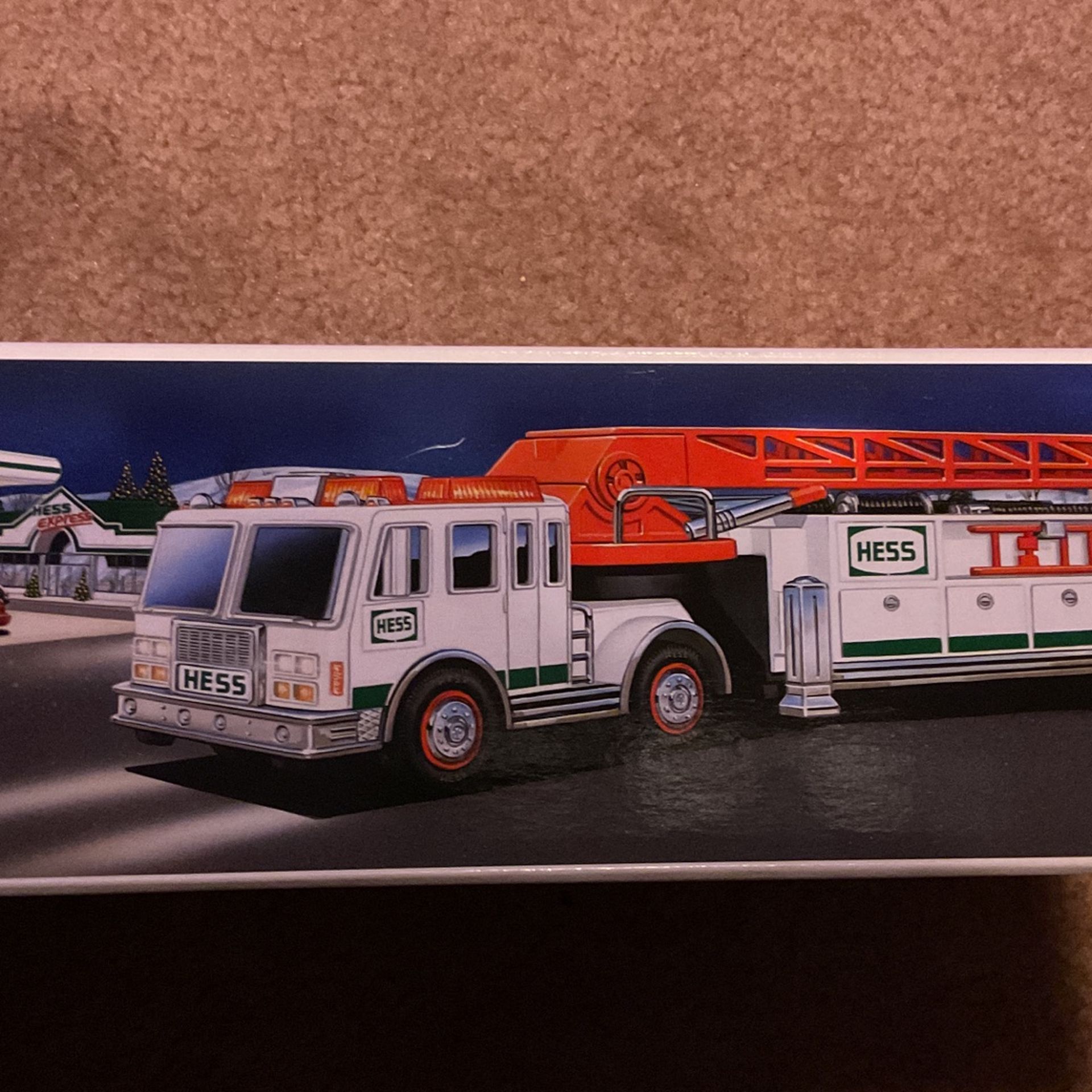 HESS TRUCKS: FIRE TRUCK, TOY TRUCK & SPACE SHUTTLE with Satellite & RECREATION VAN