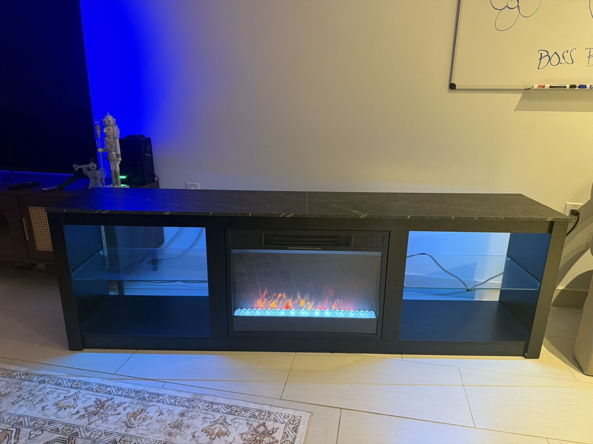 🔥 70” Modern TV Stand + 23” Electric Fireplace 🔥  Fits TVs up to 80” | RGB LED Lighting | Tons of Storage