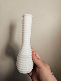 White Milk Glass Ribbed Bud Vase