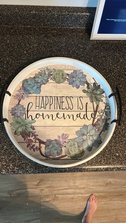 Round Decorative Tray with Succulent Design