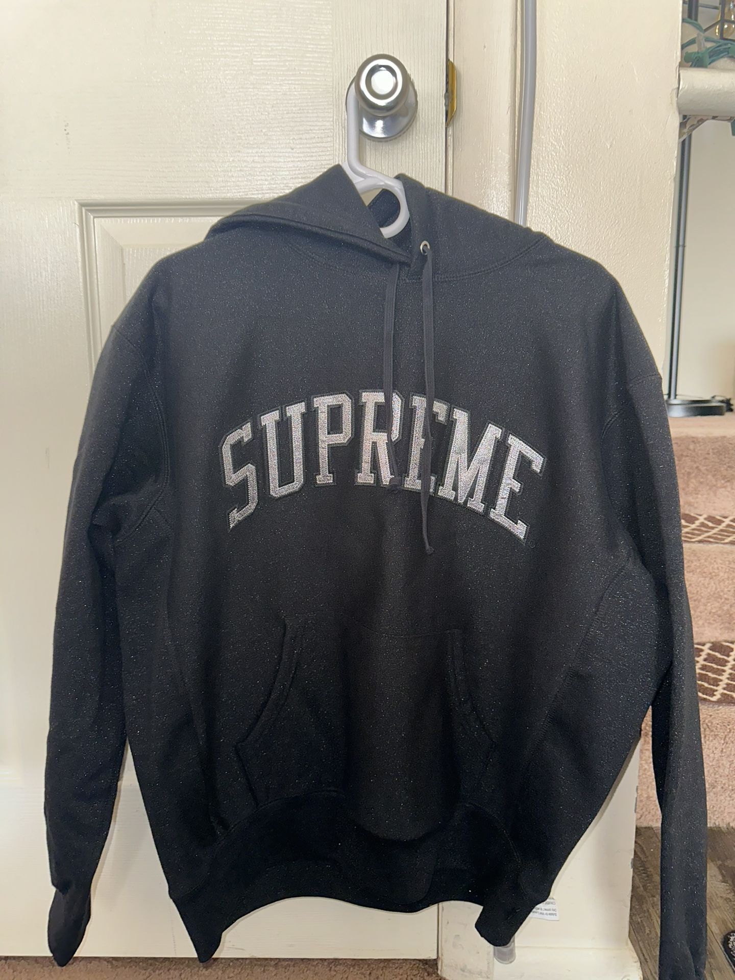 Black Glitter supreme hoodie   Medium 