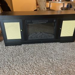 Black Boho Tv Stand with Fireplace 