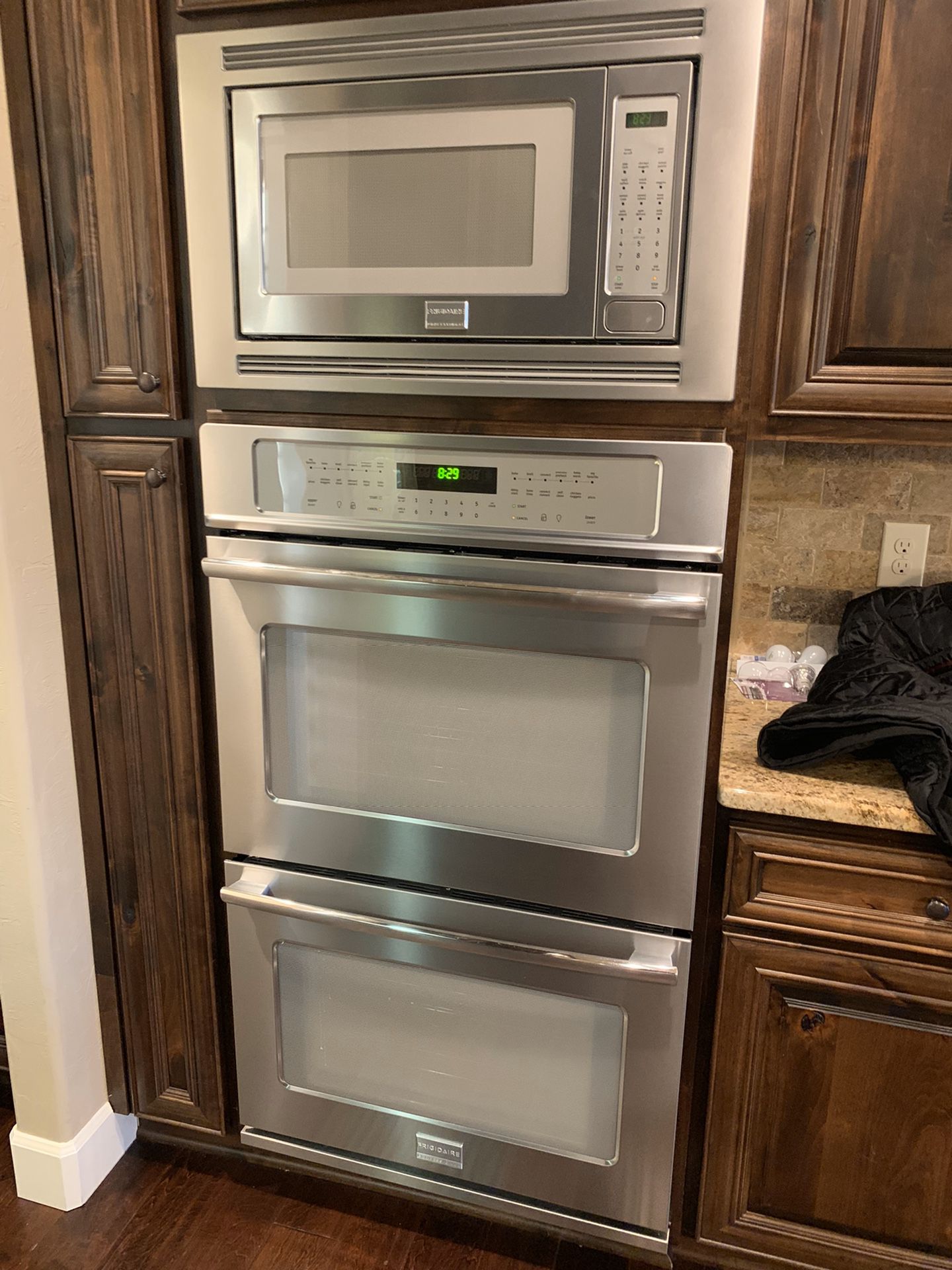 Double oven with microwave