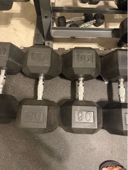 90lb Rubber Hex Dumbbells