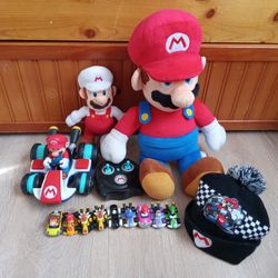Mario Set (9 Hot Wheels Cars,  2 Stuffed Mario's, RC Mario Kart Car and Beanie)